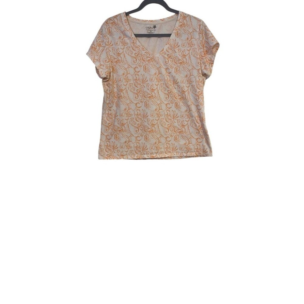 Madison Women’s Tee XL White Orange Organic Cotton Floral Print Soft Casual